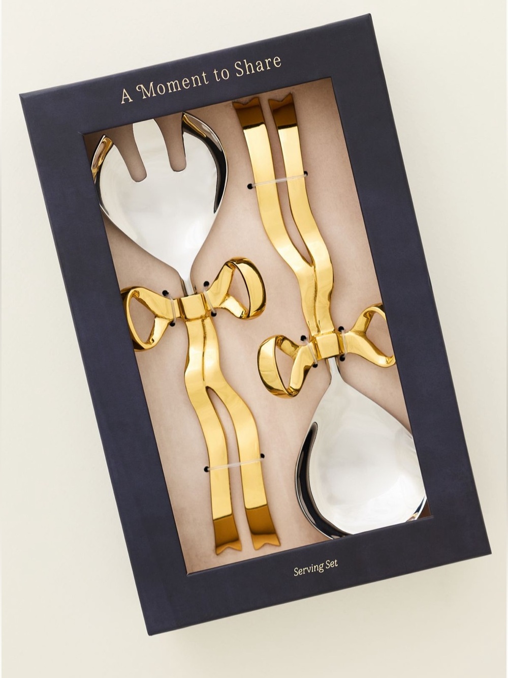 Anthropologie Benedita Stainless Steel Bow Serve Set Silver Gold NEW